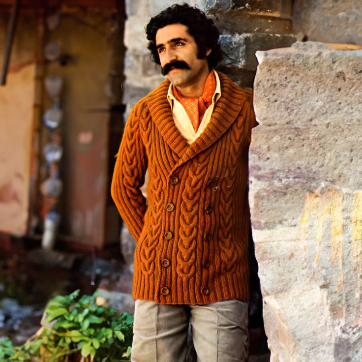 Vintage 1970s Masculine Knit Cardigan Pattern PDF Digital Download - Retro Double-Breasted Jacket Embrace classic 70s fashion with this vintage knitting pattern for a rugged and masculine cardigan. This heavy-weight, double-breasted jacket, featuring wide cables and a shawl collar, is the epitome of retro style and functionality. Designed with a thick yarn, this cardigan is perfect for those seeking both warmth and style during the colder months. Materials: Eighteen (19:20) 50 gr. balls of MONSI Vintage Cable Knit Outerwear For Fall, Cable Knit Sweater With Shawl Collar For Fall, Fall Cable Knit Sweater With Shawl Collar, Winter Cable Knit Sweater With Shawl Collar, Retro Cable Knit Sweater For Fall, Retro Long Sleeve Cable Knit Sweater, Vintage Cable Knit Cardigan For Winter, Vintage Wool Cable Knit Outerwear, Vintage Winter Knitting Pattern