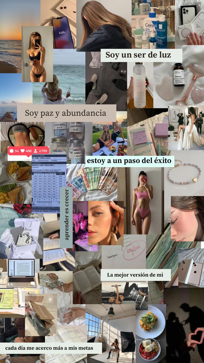 the collage shows many different pictures and words in spanish, english, and french