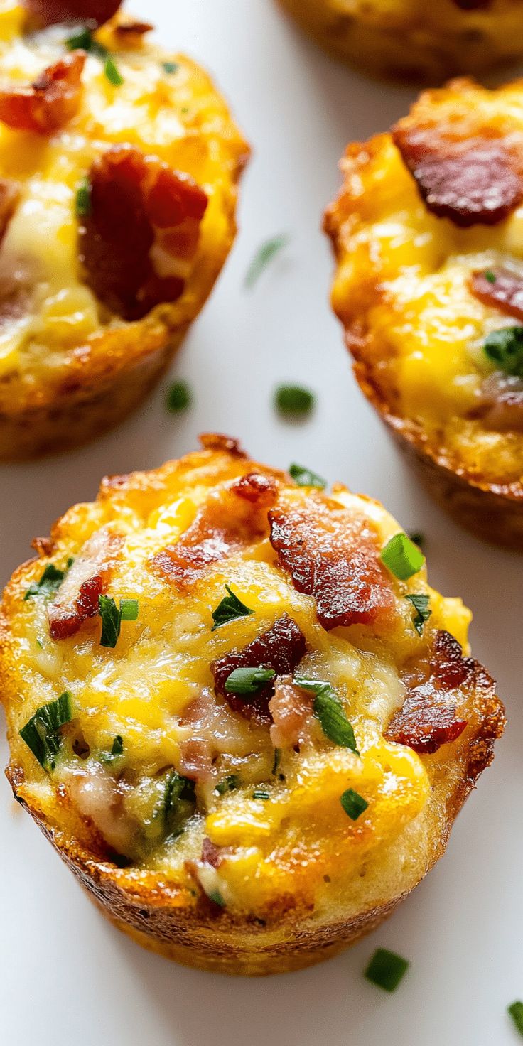 mini quiche cups with bacon and cheese on top