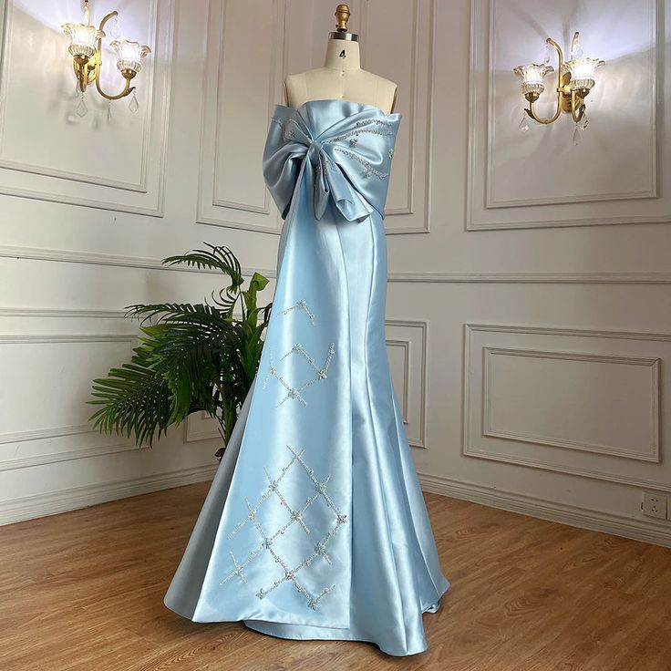 Luxury Dubai: Blue Mermaid Arabic Evening Dresses with Beaded Cape – Larosabride Blue Satin Evening Dress For Banquet, Luxury Blue Gown For Prom Season, Mermaid Hem Gown For Wedding And Gala, Luxury Blue Floor-length Gown, Glamorous Blue Evening Dress For Wedding, Luxury Blue Gown With Fitted Bodice, Blue Satin Gown For Banquet, Floor-length Mermaid Dress For Wedding Gala, Floor-length Gala Wedding Mermaid Dress