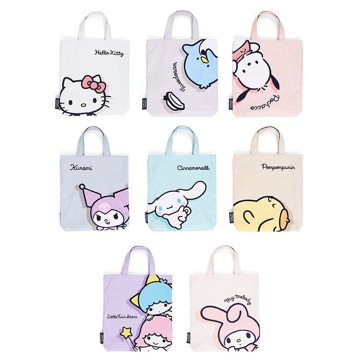 Carry your stuff with your favorite Sanrio besties! Each of these Sanrio Portrait Handbags comes with a large printed graphic of the kawaii character of your choosing. There is one large compartment inside as well as a smaller pocket for your favorite small gifts! Tote bag measures 11.5" x 13". Strap measures 6" long. Official Sanrio item, imported from Japan. Sanrio Goodie Bags, Sanrio Besties, Sanrio Tote Bag, Painted Totes, Kawaii Tote Bag, Pompompurin Pochacco, Sanrio Tote, Anime Tote Bag, Sanrio Bag