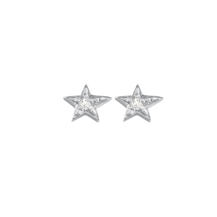 Gigi Clozeau - Star Earrings, White Gold Fine Jewelry Silver Earrings With Single Diamond, Formal Star-shaped Diamond White Jewelry, Formal White Star-shaped Jewelry, Formal Star-shaped Jewelry With Brilliant Cut, Timeless Silver Diamond Earrings For Gift, Timeless Silver Diamond Earrings As Gift, Classic Silver Star-shaped Jewelry, Elegant Star Jewelry With Vvs Clarity, Elegant Silver Earrings With Star Charm