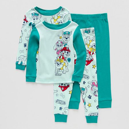 Let your toddler join the action with this toddler boys' 4-piece PAW Patrol pajama set featuring Chase, Marshall, and the gang. Each piece is crafted from soft cotton for maximum comfort. The top has long sleeves and a crew neck, while the pants have a full elastic waistband. The vibrant designs will spark imaginative adventures and make bedtime enjoyable.# Pieces In Set: 41st Piece Description: Top1st Piece Fabric: Knit1st Piece Fiber Content: 100% Cotton1st Piece Care: Machine Wash2nd Piece De Cotton Long Sleeve Sets With Character Print, Character Print Cotton Long Sleeve Sets, Multicolor Cartoon Print Loungewear Sets, Green Cotton Sets With Character Print, Playful Cotton Pajama Sets, Long Sleeve Loungewear Sets With Character Print, Blue Cartoon Print Long Sleeve Sets, Blue Long Sleeve Sets With Cartoon Print, Blue Long Sleeve Cartoon Print Sets