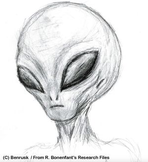 an alien head is shown in this drawing