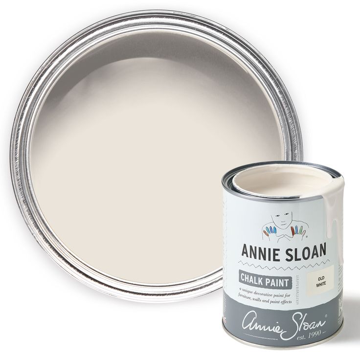 a white paint can next to an open tin of annie sloan's chalk paint