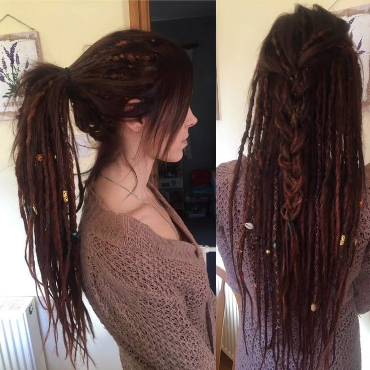 Half Head Dreads, Partial Dreads Placement, Dreadlock Decoration, Half Dreaded Hair, Synthetic Dreads Hairstyles, Brown Dreadlocks, Partial Dreads, 1920s Makeup, Hair Motivation