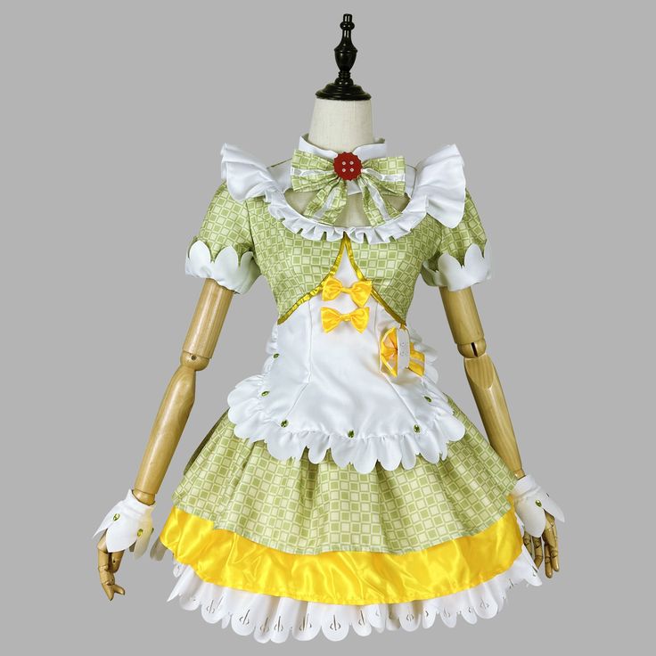 Green Maid Lolita Copslay Dress     Condition: Brand New   Color: Green   Size: S-3XL   Material: Cotton and Polyester   Sleeves: Short Sleeves   Included: Top+skirt+sleeve*2 + chest bow*1      Size Information :      S: within 80CM for bust, within 65CM for waist, within 35CM for shoulder width       M: within 85CM for bust, within 70CM for waist, within 37CM for shoulder width       L: within 90CM for bust, within 77CM for waist, within 39CM for shoulder width       XL: Bust 98CM, Waist 85CM, Fairy Kei Short Sleeve Dress For Costume Party, Cute Fitted Cosplay Dresses, Fitted Harajuku Mini Dress For Costume Party, White Short Sleeve Dress For Cosplay, Fairy Kei Costume Dress For Cosplay Events, Fairy Kei Dress For Halloween Cosplay, Fitted Harajuku Dress For Cosplay, Harajuku Short Sleeve Cosplay Dress, Fitted Harajuku Dress For Costume Party