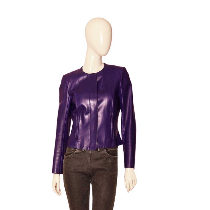 Celine Purple Leather Button Down Collarless Fitted Waist Jacket Size 38 Colorful, lightweight and easy to wear this amazing jacket might just become your favorite piece this season. Featuring 100% leather in impressive purple, hidden button front closure with logo engraved buttons, long sleeves, faux pockets, it is the perfect piece for the ultimate chic look!! Color: purple Size: 38 Material: 100% Leather Approx. measurements: Length front: 50cm/ Armpit 40cm/ Shoulder to shoulder: 38cm / Sleev Waist Jacket, Purple Leather, Look Chic, Button Downs, Porter, Greece, Jackets & Coats, Jackets For Women, Purple