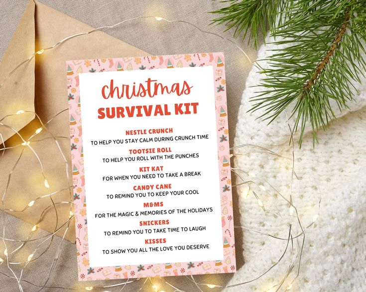 a christmas survival kit sitting on top of a table