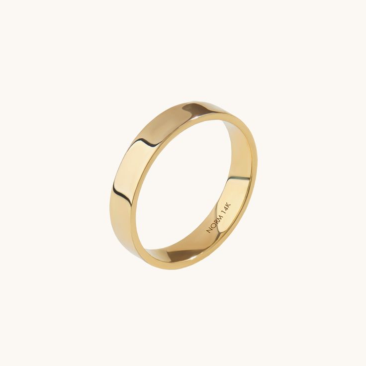 Women's 14K Real Yellow Gold Flat Band Ring - Comfort Fit Modern Thick Band Promise Ring, Modern Wedding Bands With Thick Band, Minimalist Yellow Gold Thick Band Wedding Ring, Thick Band Polished Stackable Rings For Wedding, Wedding Thick Band Stackable Rings With Polished Finish, Wedding Band With Smooth Bezel, Thick Band Stackable Rings With Polished Finish For Wedding, Minimalist Formal Bands With Polished Edges, Elegant Wedding Bands With Smooth Bezel