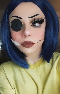 Characters With Blue Hair Costume, Excorsist Costume Diy, Drusilla Cosplay, Gothic Costume Halloween Women, Disney Character Makeup Looks, Coraline Inspired Makeup, Coraline Makeup Looks, Blue Hair Halloween Costumes Ideas, Diy Coraline Costume