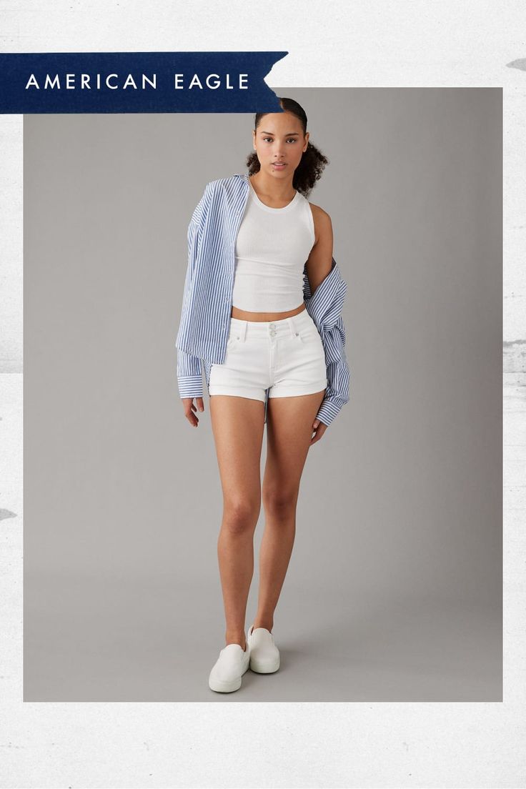 Next Level Stretch | Our softest, stretchiest, never-loses-its-shape denim/Won't bag out. Ever./White wash Chic Stretch Jean Shorts For Spring, Stretch Denim Shorts For Everyday, Stretch Shorts For Everyday Spring Wear, Fitted Casual Shorts For Everyday, Casual Fitted Shorts For Everyday, Spring Stretch Shorts For Everyday, Fitted Casual Everyday Shorts, Stretch Shorts For Springtime Daily Wear, Spring Everyday Stretch Shorts