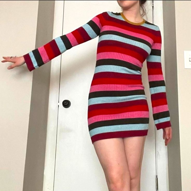 Nwt Blank Nyc Sparkle Sweater Dress Sz M Good Stretch Casual Multicolor Sweater Dress, Multicolor Mini Dress For Winter, Striped Mini Dress For Winter, Multicolor Mini Length Winter Dresses, Fitted Striped Mini Dress For Fall, Fitted Multicolor Casual Sweater Dress, Fitted Multicolor Winter Dress, Fitted Multicolor Sweater Dress For Fall, Casual Long Sleeve Striped Mini Dress