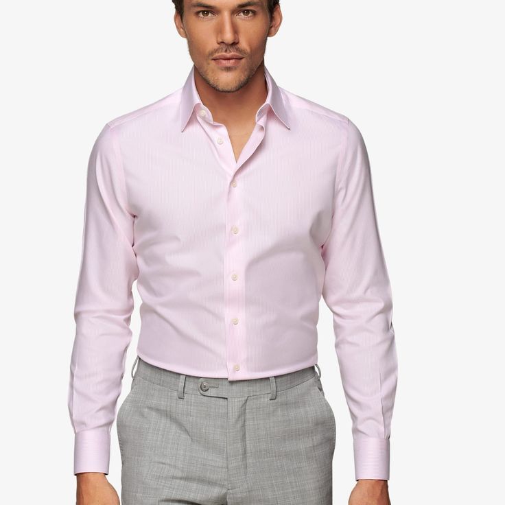 An smart weekday pick in a striking pink shade, this Oxford dress shirt is tailored slim with a fine stripe, and stays crisp and smooth all day thanks to the crease-resistant fabric. Pink Semi-formal Dress Shirt For Spring, Pink Slim Fit Dress Shirt For Spring, Spring Slim Fit Pink Dress Shirt, Elegant Pink Slim Fit Dress Shirt, Spring Pink Slim Fit Dress Shirt, Pink Fitted Long Sleeve Dress Shirt, Pink Slim Fit Dress Shirt For Semi-formal Occasions, Pink Slim Fit Button-up Shirt, Formal Pink Button-up Dress Shirt