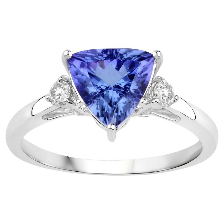 It comes with the appraisal by GIA GG/AJP All Gemstones are Natural Trillion Cut Tanzanite = 1.69 Carat 2 Diamonds = 0.14 Carats Metal: 14K White Gold Ring Size: 7* US *It can be resized complimentary Trillion Cut Ring, Contemporary Engagement Rings, Tanzanite Diamond Ring, Tanzanite Diamond, Tanzanite Ring, Modern Ring, 14k White Gold Ring, White Gold Ring, Emerald Ring