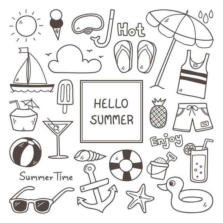 hand drawn doodle summer items and symbols on white background stock photo - 54897