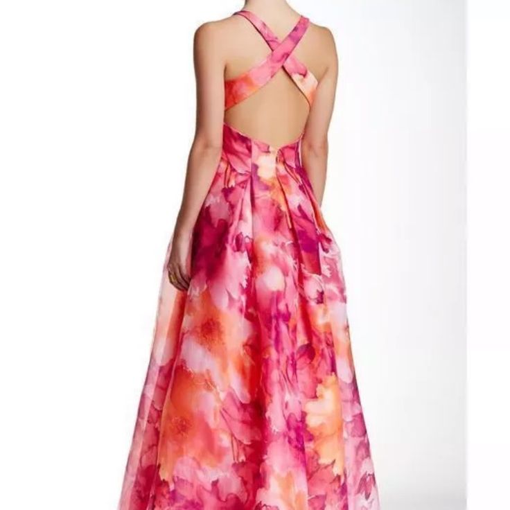 Nwot Stunning Marina Formal Cocktail Evening Gown Floral Multicolor Print Cross Back Wedding Guest Mother’s Bride Cocktail Party Puffy Colorful Bright Coastal Cottage Western Coquette Barbie Empire- Wide Strips On Back Close Neck- Almost All Back Is Exposed. Very Feminine And Elegant. Princess Seams At The Bodice Release Into Box Pleats At The Full Skirt Of A Floral Habotai Dress With A Notched Sweetheart Bust A-Line - Sweetheart Neck Sleeveless - Wire Construction Notch Lightly Padded Bust - Li Pink Fitted A-line Gown, Pink Floral Print Evening Dress For Wedding, Spring Evening Dress With Sweetheart Neckline In Pink, Pink A-line Gown With Fitted Bodice, Pink Sleeveless Floral Print Evening Dress, Pink Evening Dress With Sweetheart Neckline For Spring, Pink Sweetheart Neckline Evening Dress For Spring, Pink A-line Gown For Wedding, Pink A-line Evening Dress For Wedding Guest