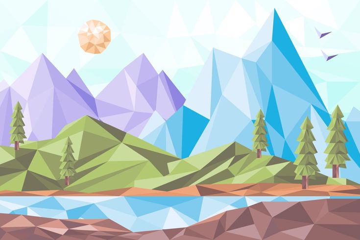 a low poly landscape with mountains and trees