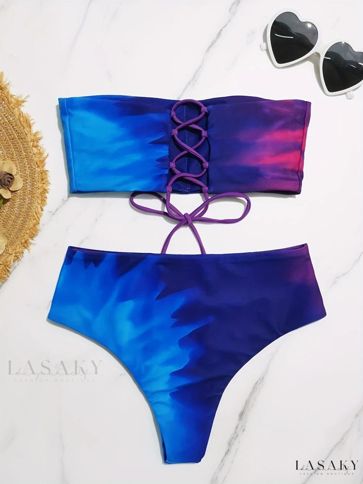 Lasaky - Chic Ombre Bandeau Bikini Set: Strapless Tube Top, High-Stretch, High Cut Beachwear Two-Piece Swimsuit - Womens Swimwear & Clothing Swimwear Outfit, High Cut, Tube Top, Women Swimsuits, Womens Swimwear, Collar Styles, Comfort Fit, Two Piece, Clothes