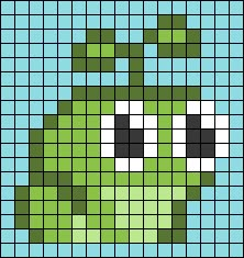 an image of a pixellated pattern with a green frog on it's face