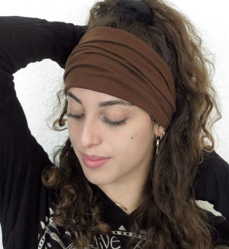 Brown Wide Boho Headband, Knot Wide Headband, Yoga Headband, Scrunch Headband, Turban Headband, Wide Turban, Head Wrap, Hair Scarf    Our knot wide headbands are made from light, soft & stretchy rayon jerseys or brushed fabrics.  Multifunctional, nonslip, made for movement to be worn anytime, anywhere!  Wear it during yoga, Pilates, gym, dancing, running, riding a bike, and any other workout.  Great headpiece for summer, winter, college days, or just for a bad hair day!   They won't cause a head Scrunch Headband, Nana Komatsu Fashion, Headband Wide, Extra Wide Headband, No Slip Headbands, Wide Headbands, Pilates Gym, Jersey Headband, Nana Komatsu