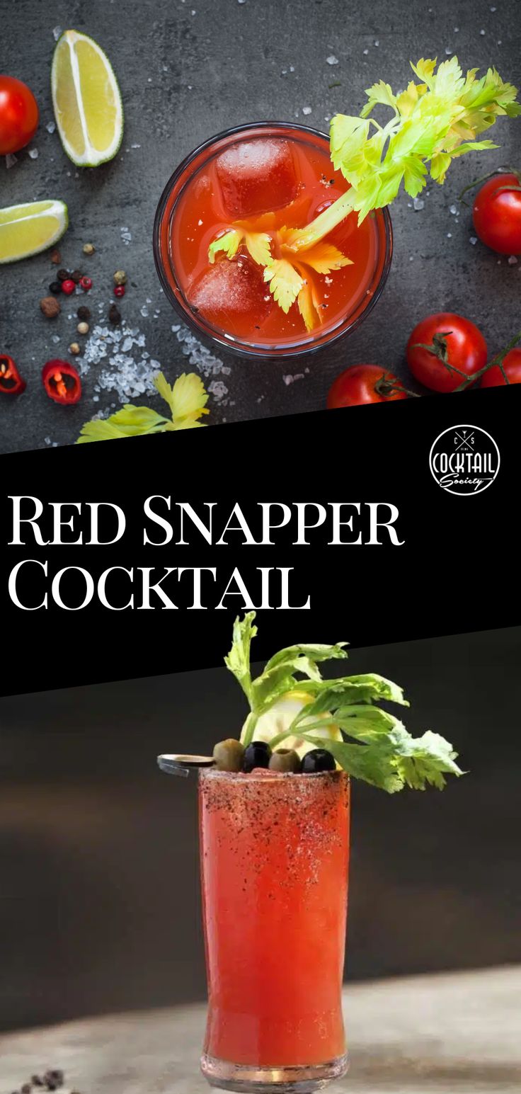 the red snapper cocktail is garnished with fresh herbs