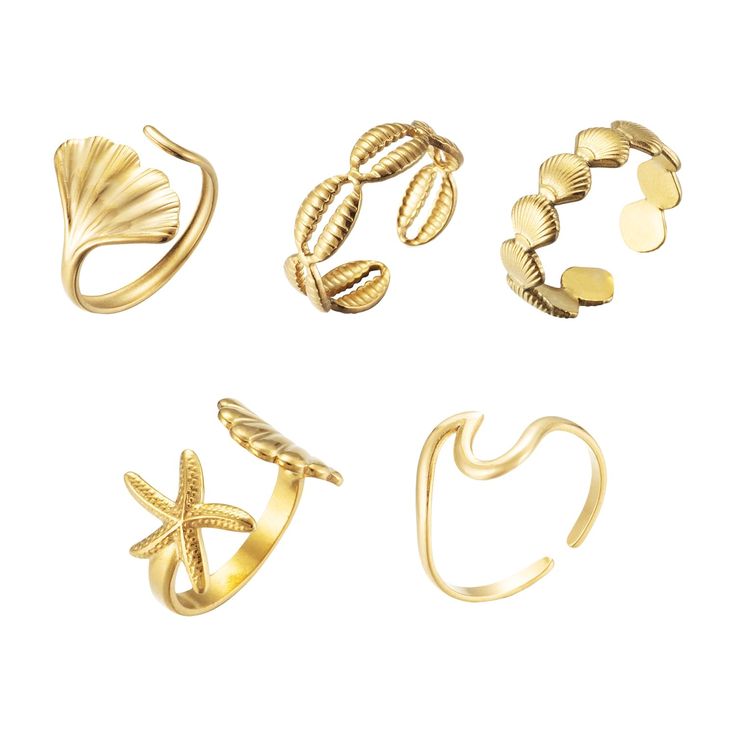 PRICES MAY VARY. Adjustable Size: Our Gold Seashell Rings for Women come with an adjustable opening, allowing you to easily find the perfect fit for your finger. No need to worry about sizing issues, as you can customize it to your preference. Quality: This is starfish seashell ring made of 18k gold plated silver plated with stainless steel.Which is nickel free, ensuring durability and long-lasting shine. ﻿ Style: Inspired by the beach, surfer vibes, and starfish, these rings feature delicate se