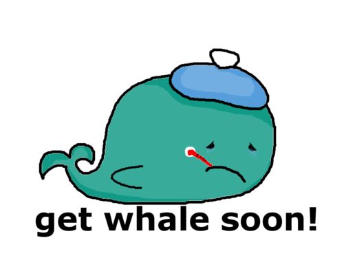 an image of a blue whale with the words get whale soon on it's face