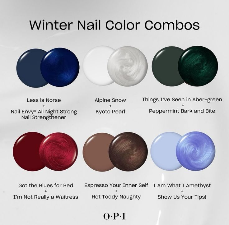 True Winter Nail Polish, Winter Nail Palette, Christmas Nail Colors 2024, Deep Winter Nail Polish, Opi Christmas Nails, Two Colour Nails Color Combos, Nail Colour Combination, Winter Color Palette Nails, Opi Christmas Colors