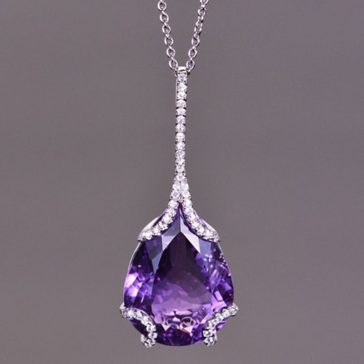 Nwt Purple Cubic Zirconia With White Cubic Zirconia Accents Necklace Material: Silver Plated Alloy, Cubic Zirconia Amethyst Serious Questions Only, Please. Luxury Purple Platinum Jewelry, Luxury Purple Diamond Jewelry, Pale Purple Necklace, Necklace Pendant Ideas, Gem Pendant, Purple Accessories, Purple Jewelry, Magical Jewelry, Purple Necklace