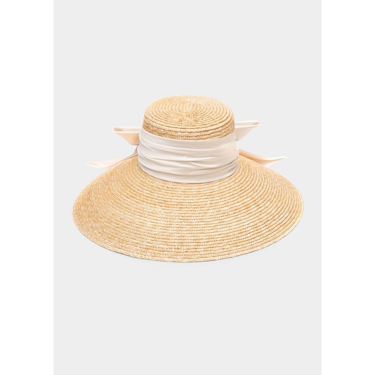 Eugenia Kim "Mirabel" sun hat with satin bow Approx. 6.3"L x 4"H Flat crown Large, floppy brim  Natural straw/satin Spot clean Imported Elegant Straw Boater Hat With Upf 50+, Elegant Sun Hat With Upf 50+ For Kentucky Derby, Elegant Boater Hat With Upf 50+ For Spring, Elegant Upf 50+ Straw Hat For Kentucky Derby, Elegant Sun Hat With Upf 50+ And Curved Brim, Elegant Wide Brim Hat With Upf 50+, Chic Bow Sun Hat For Summer, Chic Sun Hat With Bow For Summer, Chic Summer Sun Hat With Bow