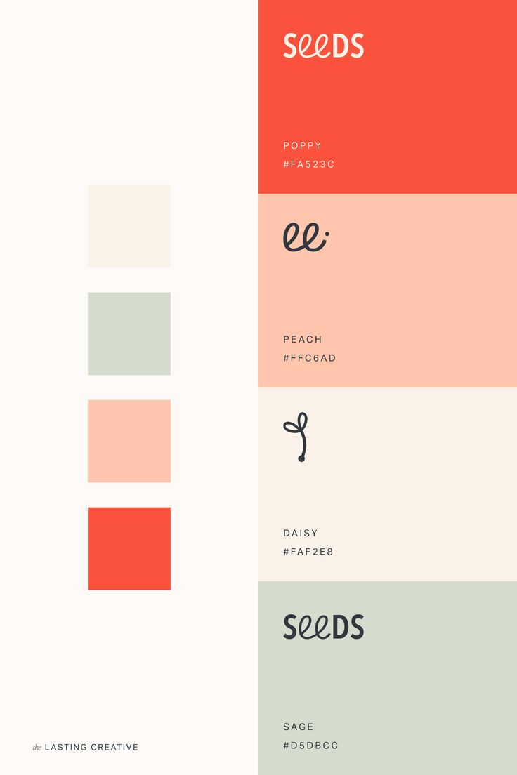 the color scheme for seeds is shown in red, orange and green tones with white lettering