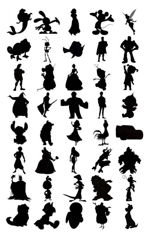 the silhouettes of various disney characters