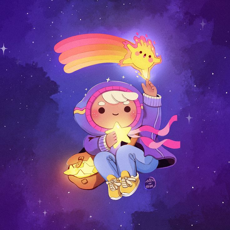 a cartoon character flying through the air with a star in his hand and holding a bag