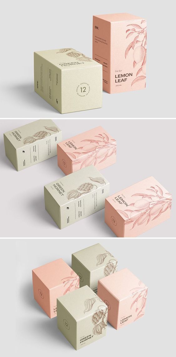 three different boxes with flowers on them, one in pink and the other in white