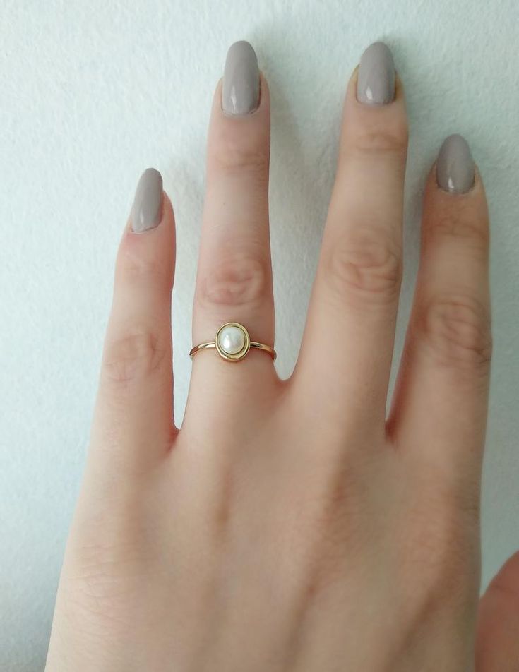 14K Gold Solitaire Pearl Ring Minimalist pearl ring Dainty | Etsy Minimal Gold Ring Design, Pearl Finger Ring Designs, Minimalist Everyday Yellow Gold Pearl Ring, Everyday Minimalist Yellow Gold Pearl Ring, Gold Everyday Pearl Ring With Pearl Drop, Dainty Everyday Pearl Ring With Pearl Drop, Everyday Gold Pearl Ring With Pearl Drop, Dainty Pearl Drop Ring For Everyday, Dainty Everyday Pearl Drop Ring