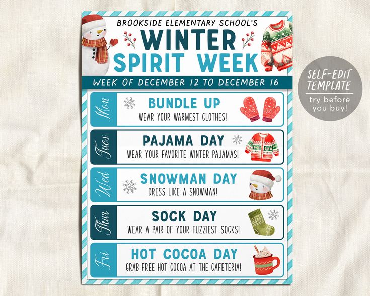 the winter spirit week sign is shown