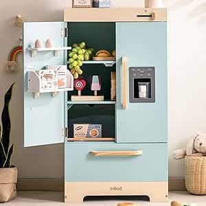 an old fashioned refrigerator in a child's play room