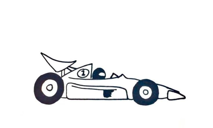 a drawing of a race car with two eyes