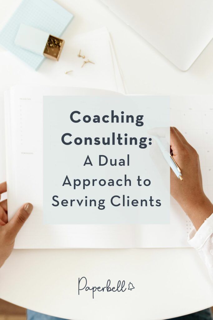 a person writing on a piece of paper with the title coaching consulting a dual approach to serving client