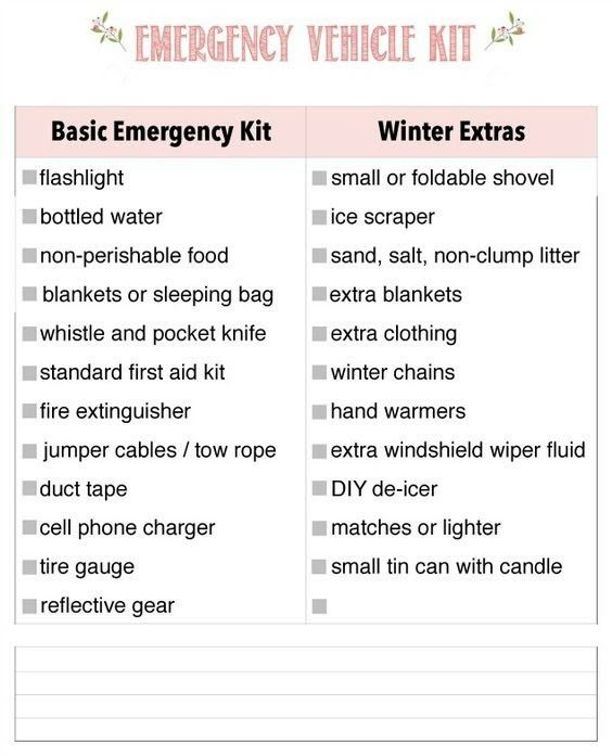 the emergency vehicle kit is shown in pink and white with text on it that reads basic emergency