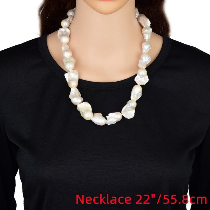 Huge Baroque Real Pearl Necklace Featuring various length choices, this baroque pearl necklace is made of 15-16 mm big freshwater baroque pearls and finishes with a polished Silver clasp which can prevent a metal allergic reaction. This super-big baroque pearl necklace is handmade by experienced craftsmen. It is made from real, shining, big baroque pearls. The baroque pearl necklace makes a bold statement "The pearls are luminous and look like the photo in size and appearance. Great necklace if Baroque Pearl Necklace In Pearl White, Baroque Pearl White Necklaces, Baroque Pearl White Pearl Necklace, Baroque Pearl White Necklace, White Baroque Pearl Shell Necklace, Elegant Shell Necklace With Baroque Pearl Drop, Baroque Pearl Drop Necklace, Saltwater Pearl Necklace, Big Pearl Necklace