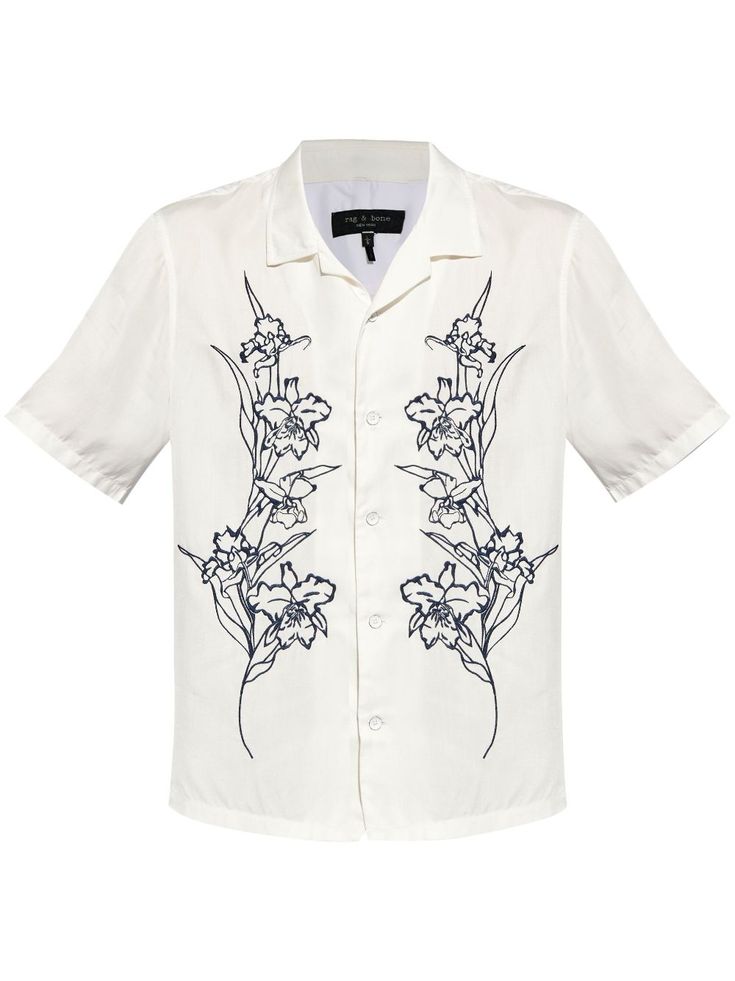 white/black poplin texture floral embroidery notched collar front button fastening short sleeves curved hem Floral Embroidered Shirt, Resort Shirt, Wardrobe Edit, Luxury Sneakers, Twill Shirt, Stylish Watches, Loungewear Shorts, Short Suit, On Holiday