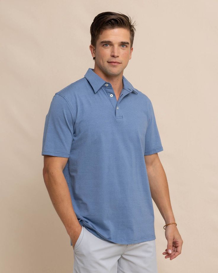 Sun-washed spring colors pair with a simple stripe to bring the sea and season together. This classic short-sleeve polo shirt features a 3-button placket and drop-tail hem for the pefect fit at parties or the pier. Style: 10625 Blue Polo Shirt With Striped Collar, Collared Polo Shirt For Summer, Collared Polo Shirt With Placket For Summer, Casual Summer Polo Shirt With Striped Collar, Casual Spring Polo Shirt With Placket, Spring Golf Polo Shirt With Short Sleeves, Classic Summer Polo Shirt With Button Closure, Spring Short Sleeve Golf Polo Shirt, Summer Polo Shirt With Short Sleeves