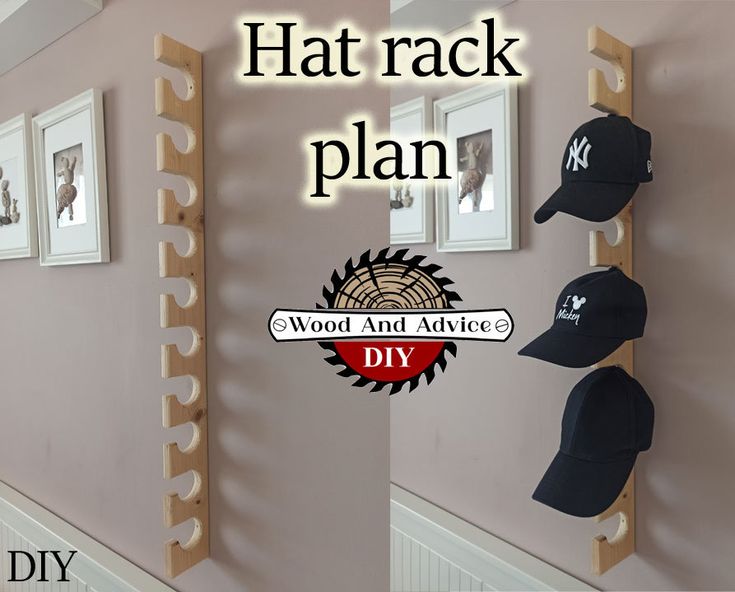 the hat rack plan is hanging on the wall next to two pictures and a coat rack