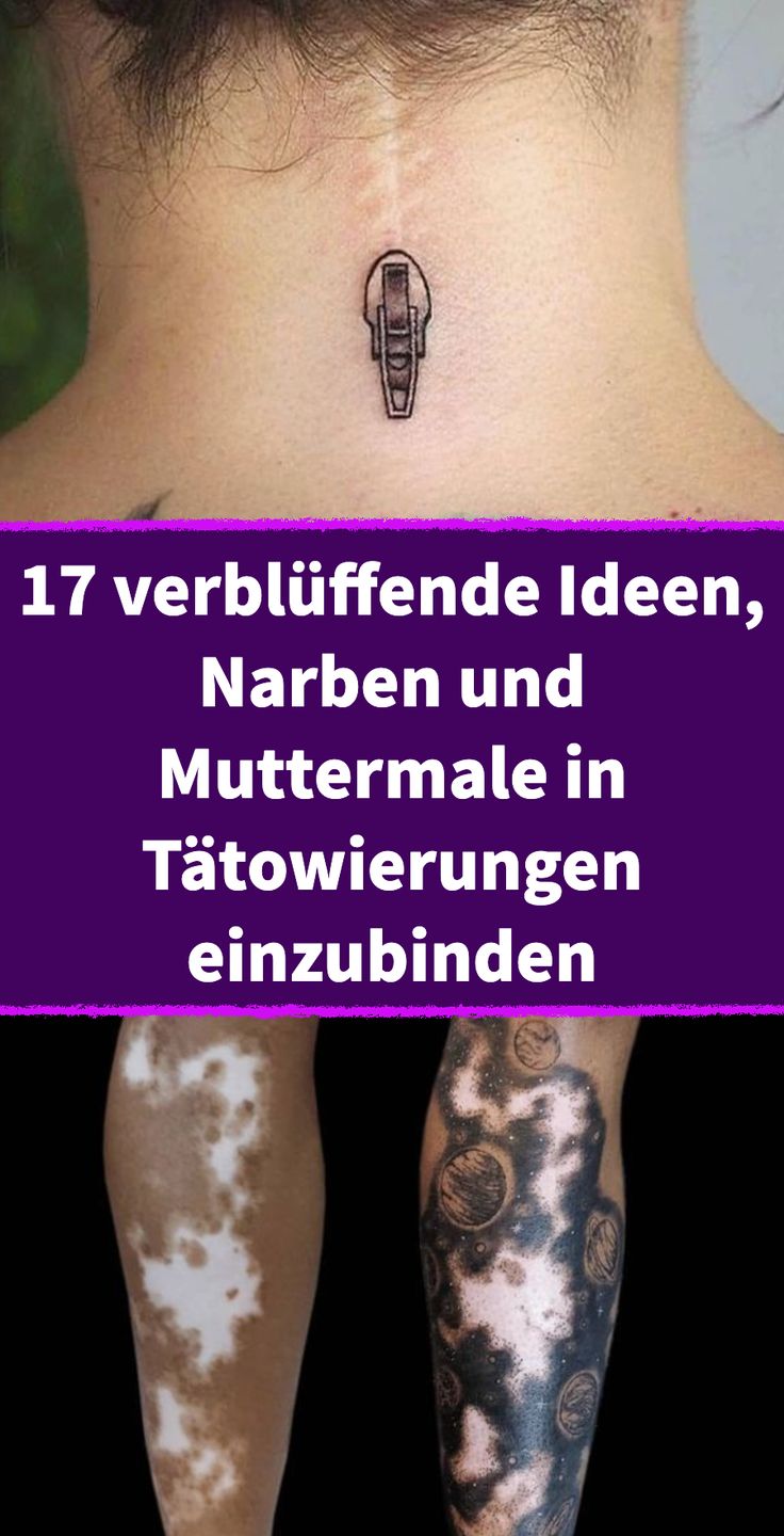 the back of a woman's neck with tattoos on her left side and an image of