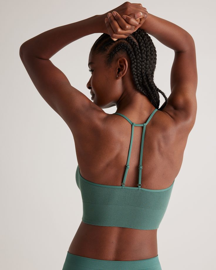 With a barely-there feel, this seamless style smooths and flatters to ensure you're comfortable throughout the day. It is the perfect foundation for any outfit.  | Quince | Women's Comfort Rib T-Back Bralette in Rosemary, Size Large/XL, Nylon/Spandex Micro-elastic Seamless Tops With Built-in Bra, Seamless Micro-elastic Versatile Top, Versatile Micro-elastic Seamless Top, High Stretch Nylon Seamless Bra, High Stretch Seamless Nylon Bra, Seamless High-stretch Nylon Bra, Fitted Bra With Light Support And Seamless Fabric, Seamless Fitted Bra With Light Support, Micro-elastic Seamless Tops For Summer