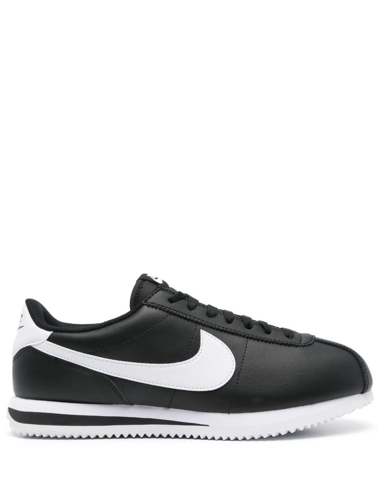 black/white leather smooth grain front lace-up fastening contrasting branded heel counter signature Swoosh logo detail logo patch at the tongue round toe branded insole ridged rubber sole Black Cortez, Cortez Sneakers, Balenciaga Track, Swoosh Logo, Balenciaga Triple S, Custom Watch, Nike Cortez, Derby Shoes, Nike Cortez Sneaker