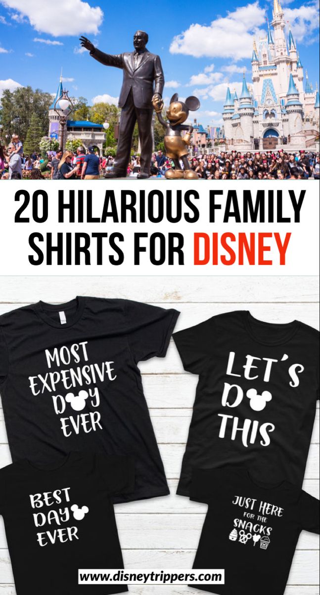 two shirts that say, 20 hilarious family shirts for disney