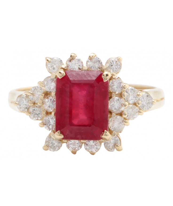 3.10 Carat Natural Red Ruby and Diamond Women Ring Made in 14K Solid Yellow Gold Suggested Retail Price $3,999.00 Total Natural Ruby Weight is - 2.45 Carat Ruby Measurements are - 8.00 x 6.00 mm Stamped: 14k Total Diamonds Carat Weight is - .65 Carat Clarity: SI1 Color: G-H Diamond Cut - Very Good RING SIZE: 6.25 (FREE SIZING AVAILABLE) RING WEIGHT IS 4.0 gram Classic Yellow Gold Ruby Ring Gia Certified, Classic Yellow Gold Gia Certified Ruby Ring, Luxury Red Cluster Diamond Ring, Classic Red Cluster Diamond Ring, Gia Certified Red Diamond Ring For Formal Occasions, Formal Cluster Ruby Ring, Luxury Red Cluster Ring, Classic Red Ruby Cluster Ring, Classic Red Diamond Ring With Halo Setting